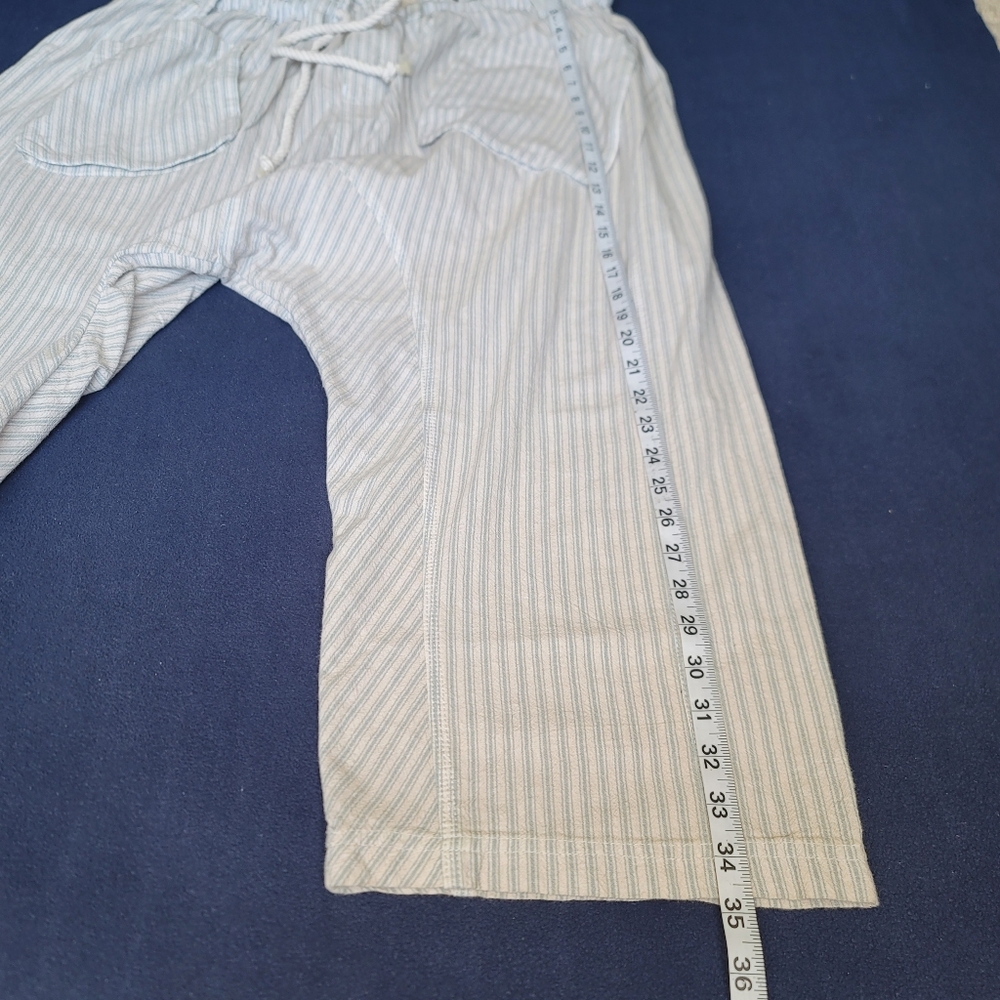Free People beige with blue pinstripe Drawstring Cropped Wide Leg Pants - Picture 14 of 16